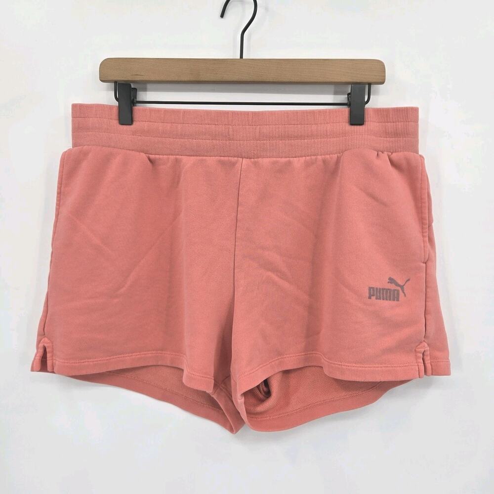 Puma Womens Modern Basics Fleece Sweat Shorts XL Coral Pink High Rise Athleisure